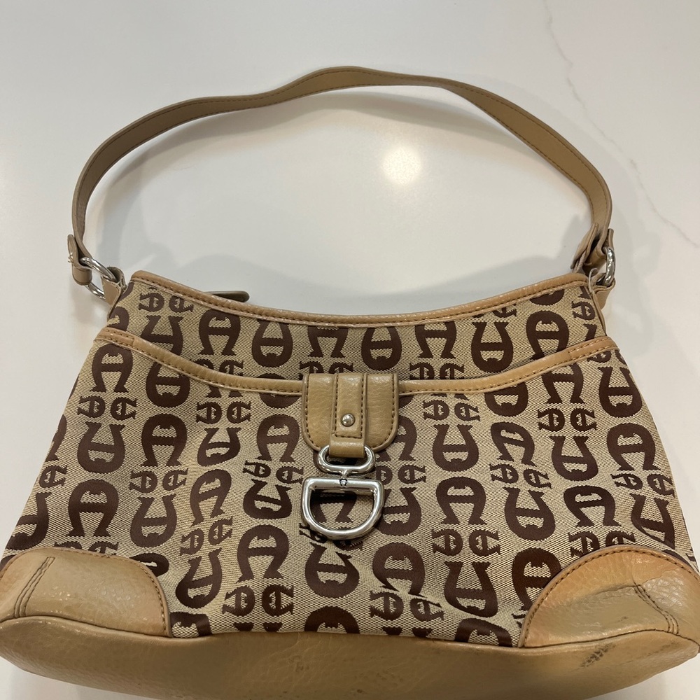 Etienne Aigner Brown and Tan Logo Shoulder Bag